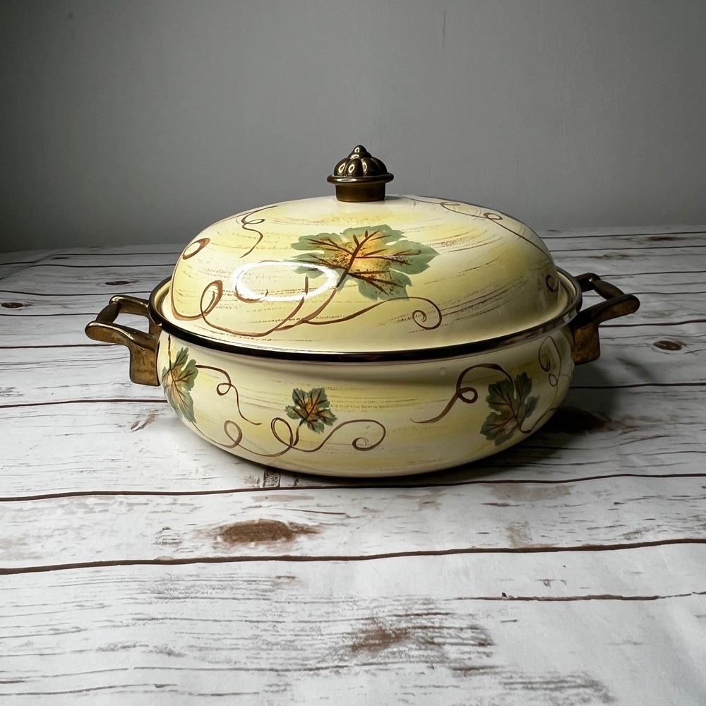 Tabletops Unlimited Excellent Braiser Cream Grape Leaf Enamel 10.5in